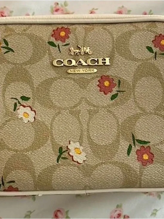 COACH Beige Signature Floral Camera Crossbody - Picture 6 of 8
